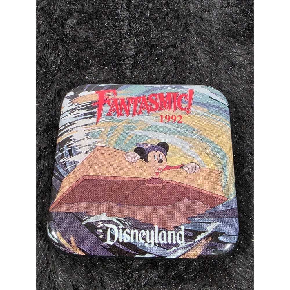 Vintage Disneyland Fantasmic 1992 Sorcerer Mickey Mouse Square Pin Button Disney